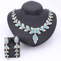 fashion party accessories simulated blue pearl crystal jewelry sets for women statement african beads necklace earrings