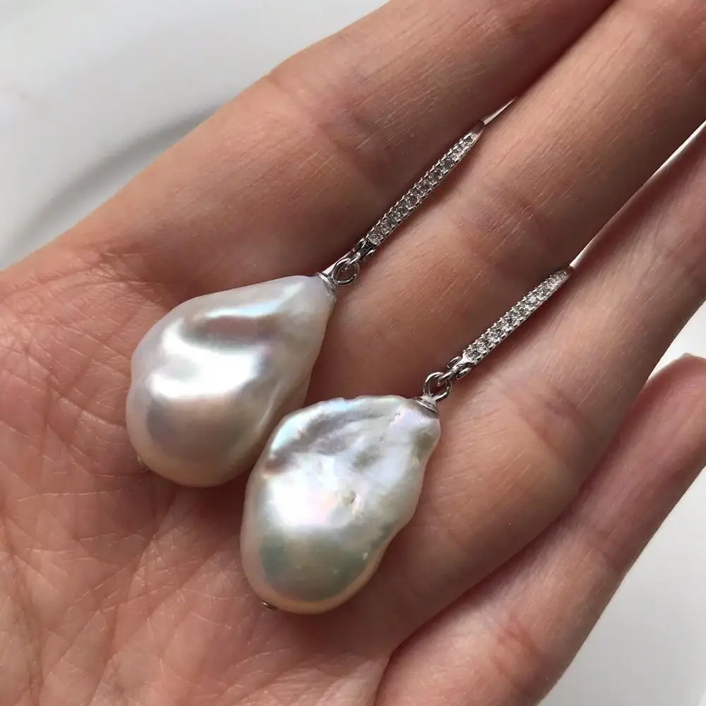 Серьги с барочным жемчугом большие жемчужные серьги рычажные S925|Серьги-подвески|