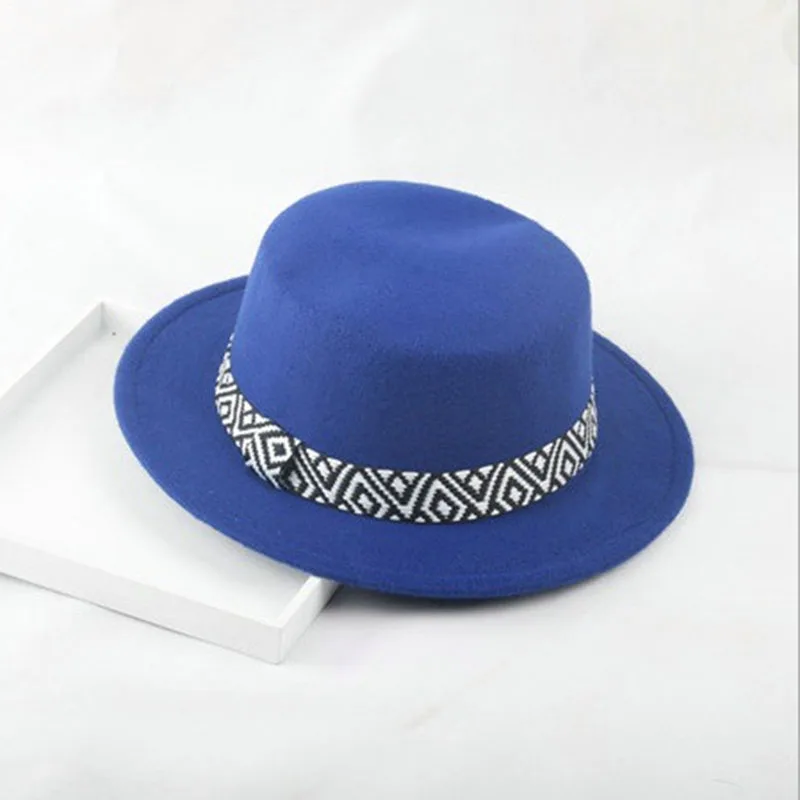 Новый стиль детская взрослая мужчина женщина осенняя зимняя шерстяная шляпа с облегченной английской ретро джазовой полоской с плоской вершиной 3мз3 он.