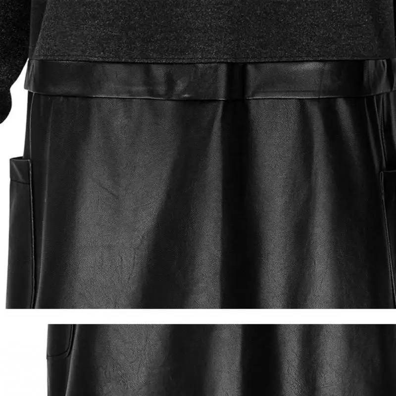 Женская кожаная куртка средней длины повседневная черная тонкая из