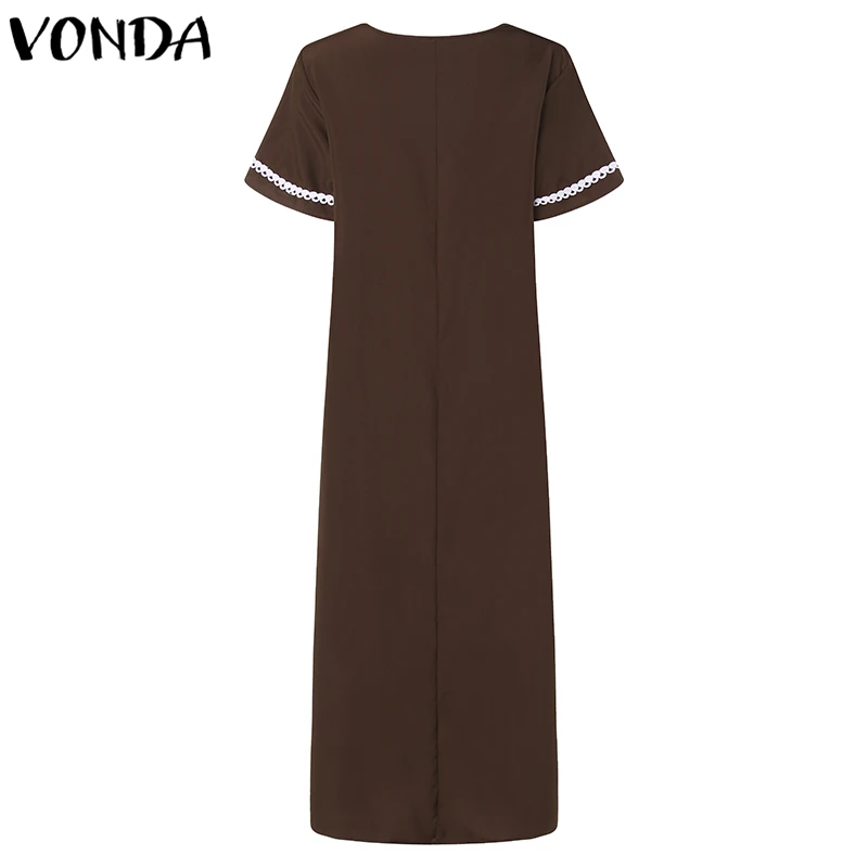 VONDA, женское платье с принтом,, летнее, повседневное, сексуальное, v-образный вырез, короткий рукав, с разрезом, одноцветное, макси платье, элегантное, Vestidos размера плюс