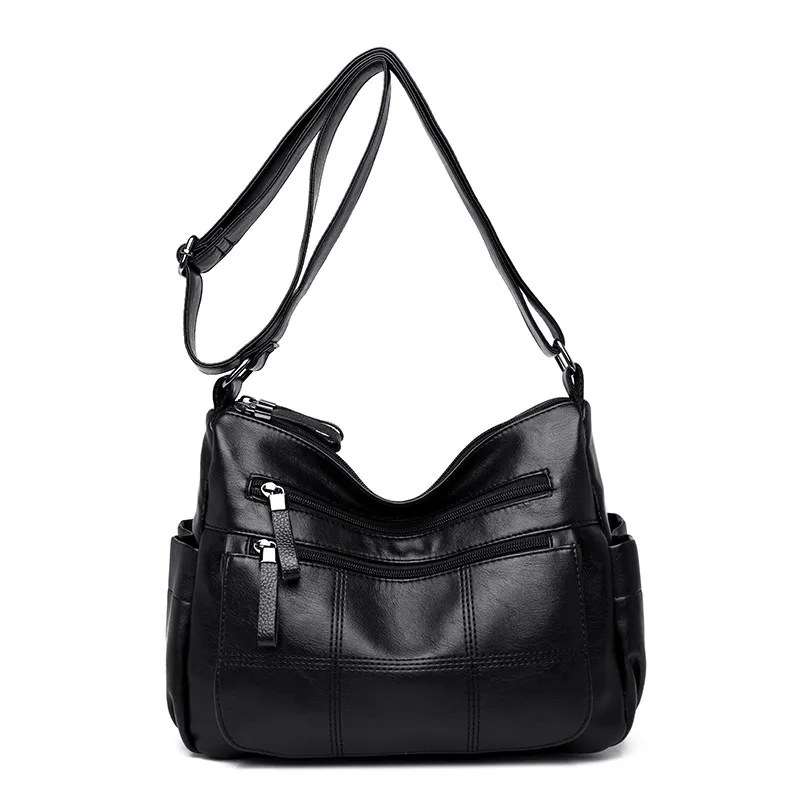 BLACK Мягкая женская сумка-мессенджер из омытой кожи, роскошная сумка, sac bandouli re femme, дизайнерская женская сумка через плечо, винтажные сумки на плечо tas - Цвет: BLACK