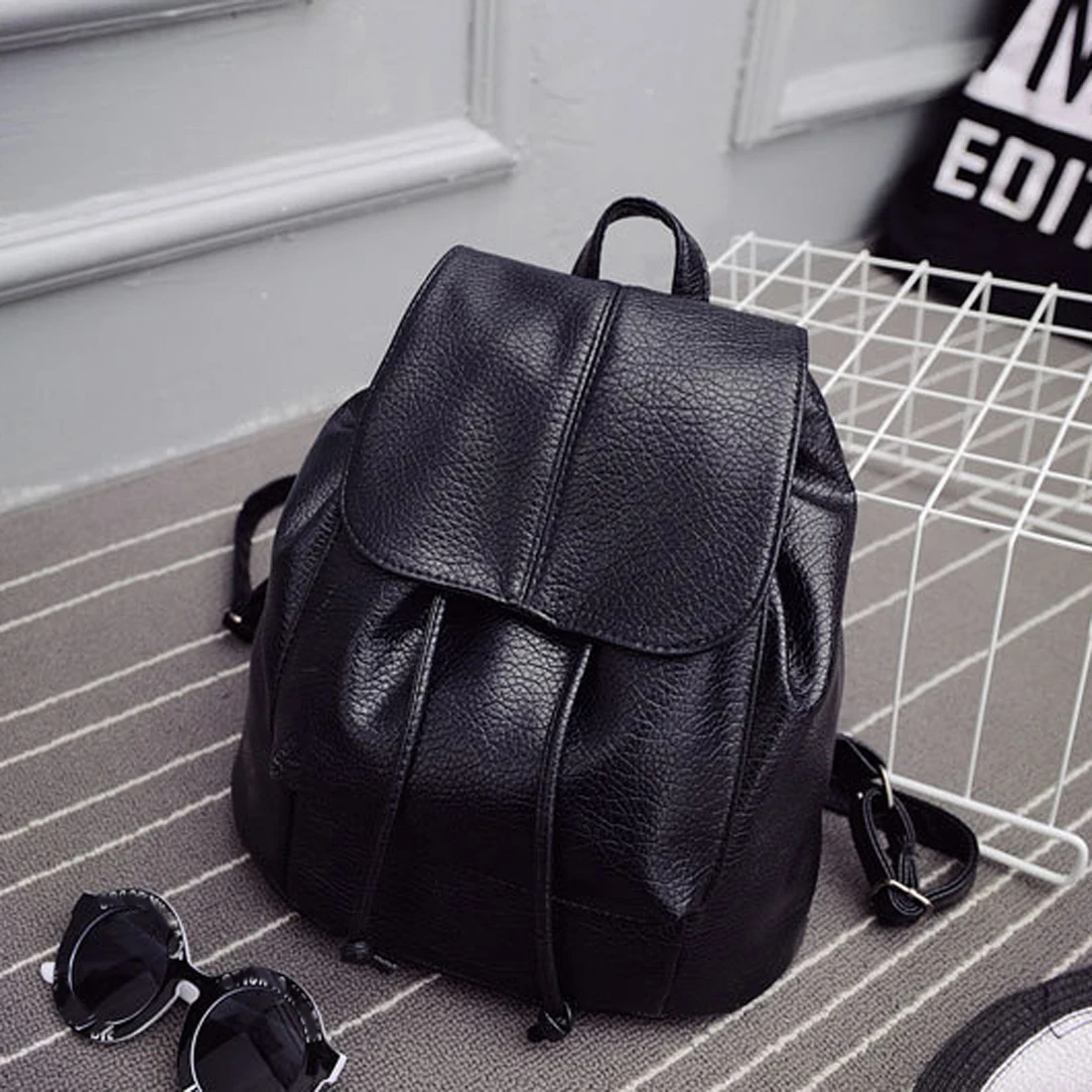 Женский рюкзак черный из искусственной кожи для путешествий|vintage girl school bags|leather back