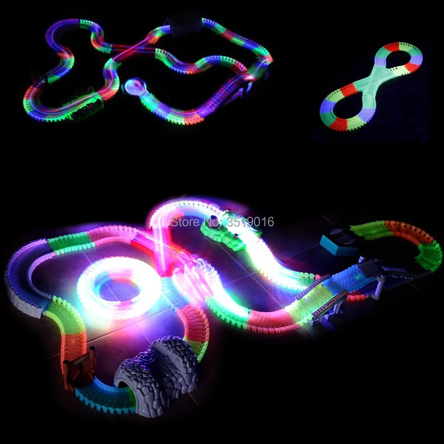 Набор гибких гоночных треков полный изгиб 11 футов более 220 шт. дорожек светится в