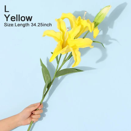 L yellow Xuanxiaotong большой искусственный PU Lilium цветы для дома декоративные наилучшие пожелания для мамы подарок настольные украшения высокое качество - Цвет: L yellow