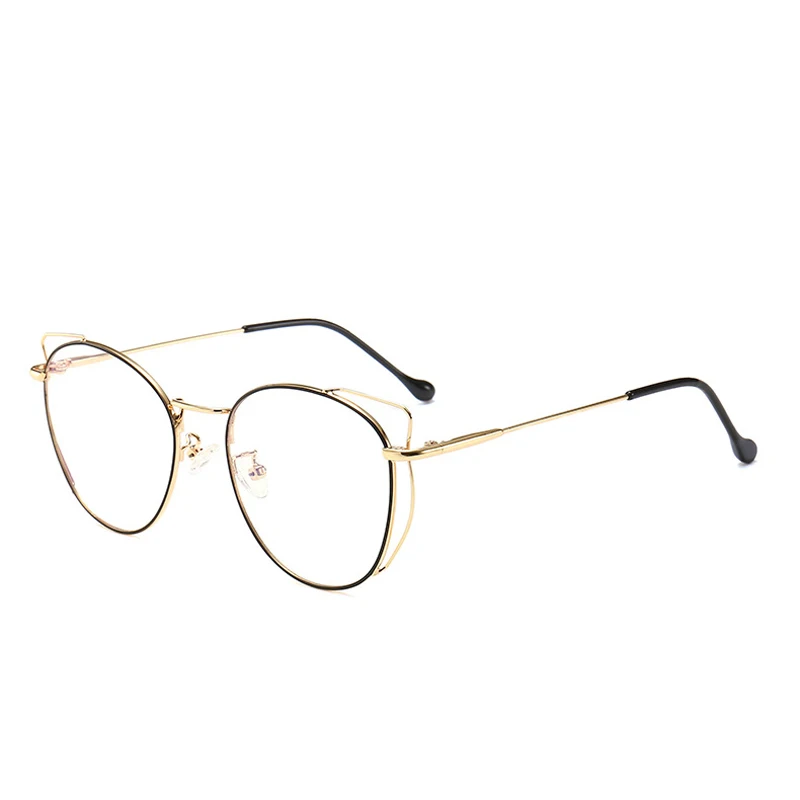black gold Zilead Anti Blue Light Cat Eyes Glasses Frame Metal Round Optical Spectacl For Women&Men Computer Eyeglasses Eyewear - Цвет оправы: black gold