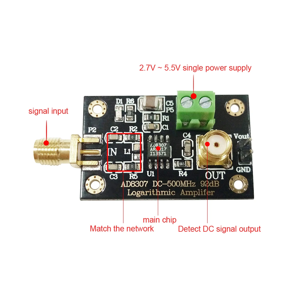 Aiyima AD8307 РЧ модуль детектора мощности DC-500MHz логарифмический усилитель передатчика антенна