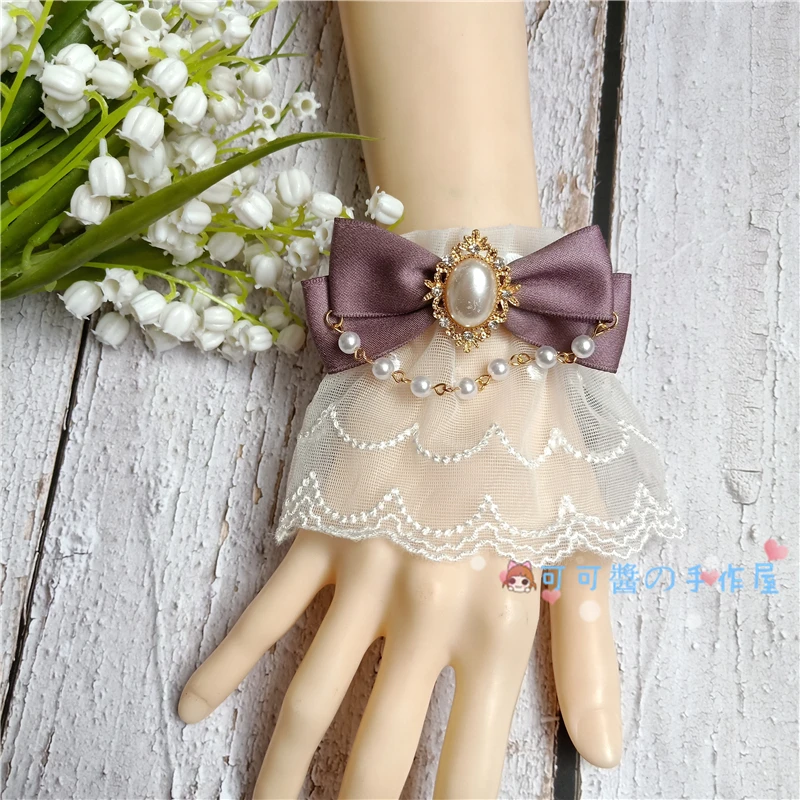 Мечта китового острова Маленькая вещь Лолита hairband с ротанга лук заколка для волос Великолепная KC плоская шляпа кружева рукав - Цвет: Hand cuffs(a pair)