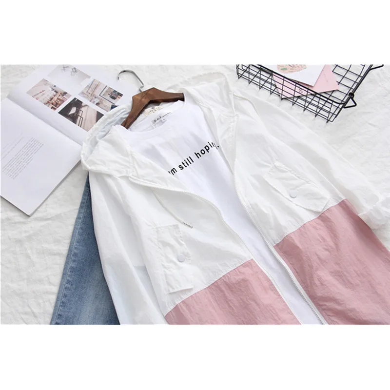 Длинное солнцезащитное пальто в Корейском стиле Женская куртка Харадзюку летняя