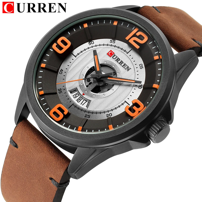 

2018 CURREN fashion top new Luxury Brand Relogio Masculino week Date diaplay Leather strap Men Sports Watches Quartz Clock 8305