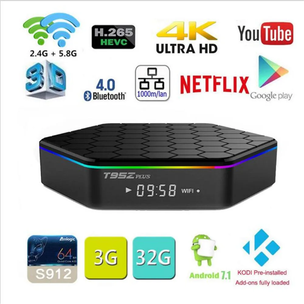 ТВ приставка leelbox t95z plus android 7 1 amlogic s912 3 ГБ 32 netflix 2 4G/5 ГГц Wi Fi BT4.0|ТВ-приставки и