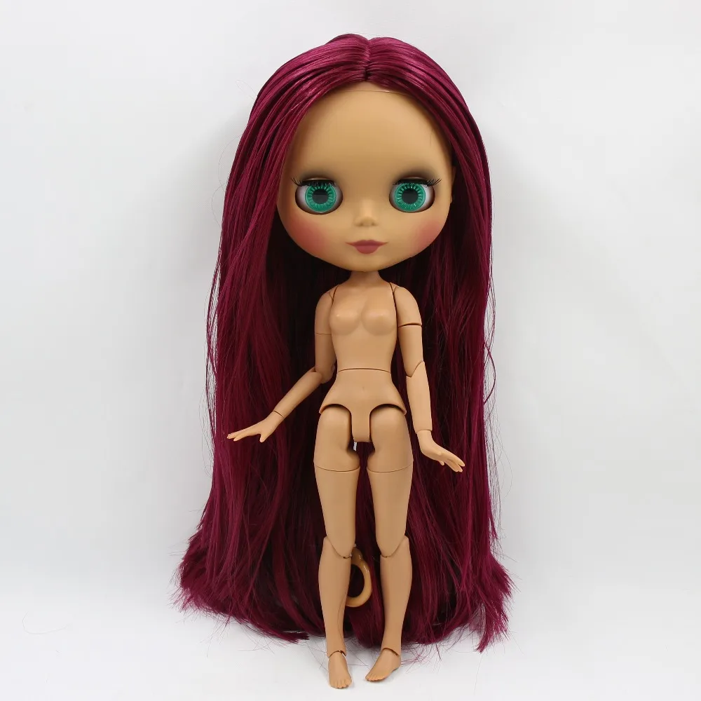 Заводская кукла blyth 1/6 bjd шарнирное тело темная кожа матовое лицо прямые розовые красные волосы BL2361 30 см