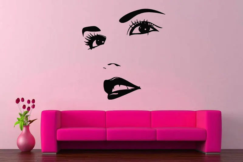 

Vinyl sticker applique mural room design fashion woman face beautiful girl room decor applique, living room decoration NH22