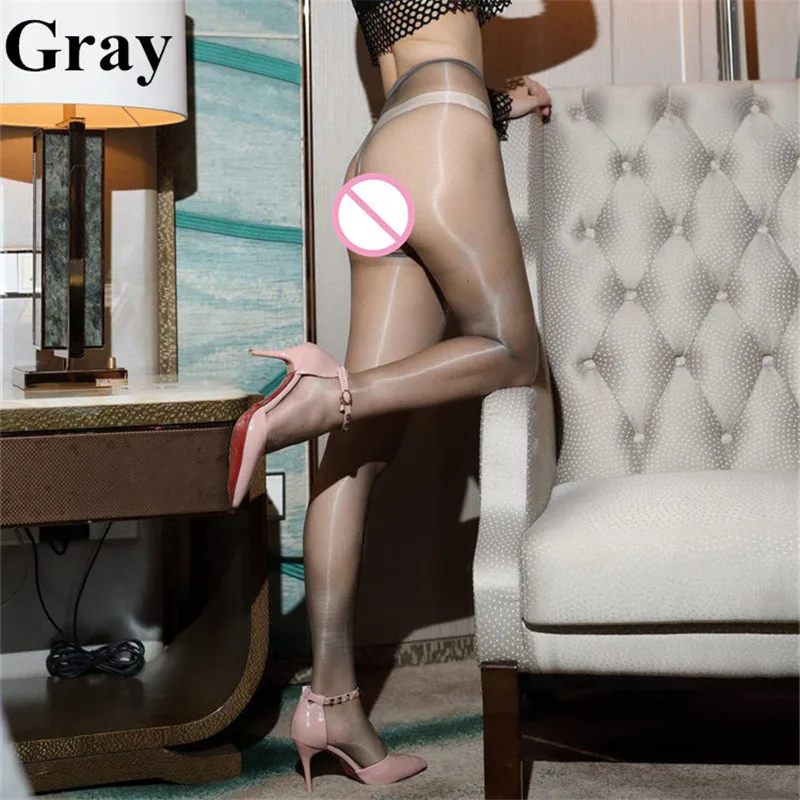 Gray Open Crotch Ультра тонкие 1D сексуальные колготки, масляные блестящие чулки с открытой промежностью для женщин, высокая талия, прозрачные колготки, глянцевые гладкие Medias - Цвет: Gray Open Crotch