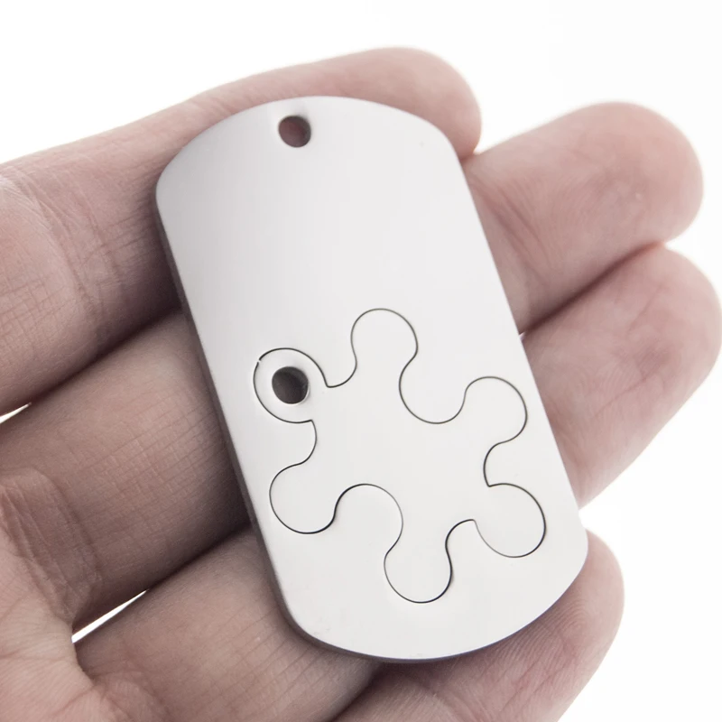 

100% Stainless Steel Blank Jigsaw Puzzles Pendant For Jewelry Making Metal Dog Tag For Couple Mirror Polished Wholesale 50pcs