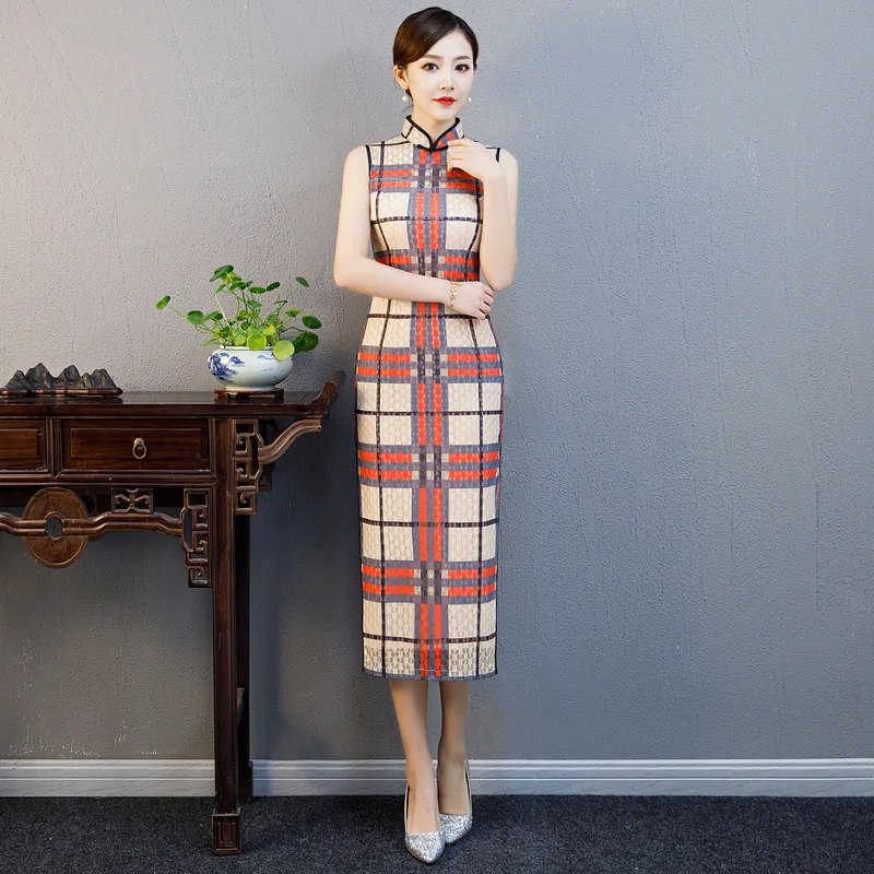 

2019 Summer Long Cheongsam Novelty Chinese style Dress Womens Lace Qipao Slim Party Dresses Lady Button Vestido Size S-XXL