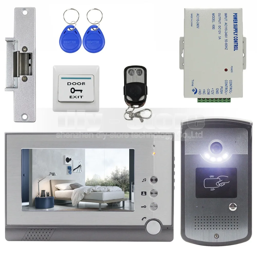 DIYSECUR Strike Lock 7 дюймов TFT цветной видеодомофон визуальный домофон дверной звонок
