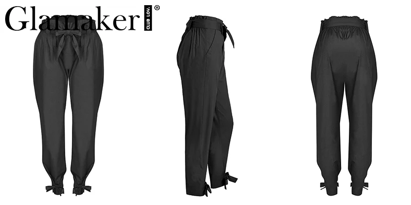 Glamaker Свободные Лук рюшами женские брюки капри Лето Высокая талия мотобрюки для женщин Steetwear фитнес женский брюки для девочек кружево до нижней
