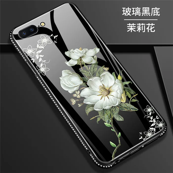 Роскошный стеклянный чехол Жасмин цветок лилии чехол для телефона для iPhone 7 8 Plus XS Max XR цветочный чехол s для iPhone X 8 7 6 6S Plus чехол - Цвет: 4