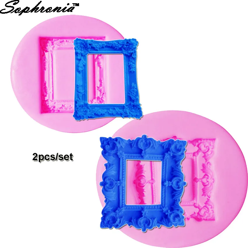 

10PCS/SET 2pcs/set Mirror Frame Fondant Wedding Cake Decorating Tools Cupcake Silicone Mold Chocolate Molds C168