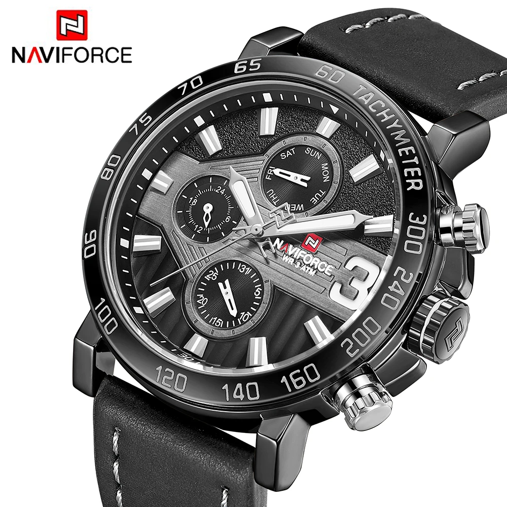 Топ Элитный бренд NAVIFORCE кварцевые часы для мужчин спортивные кожаные Военная