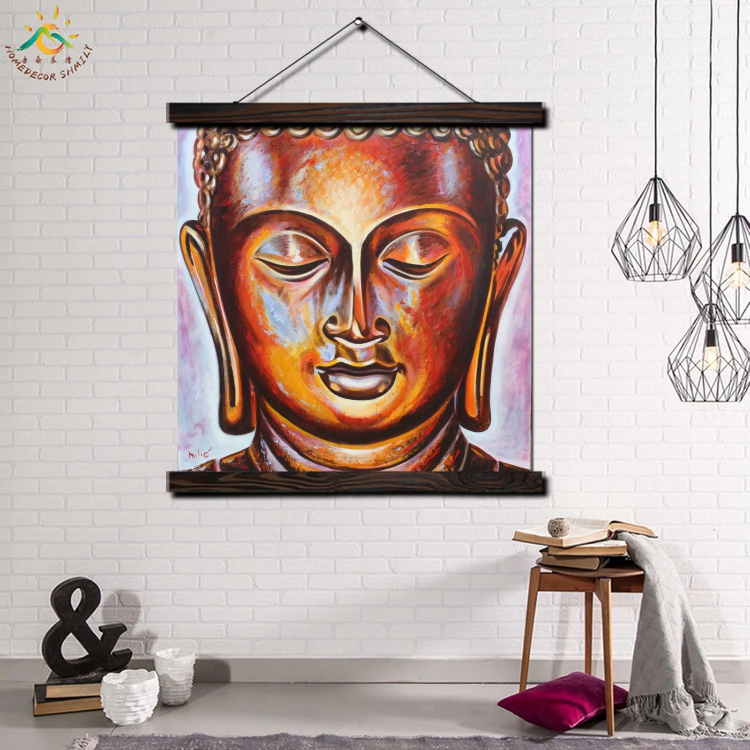

Brown Buddha Plating Modern Wall Art Print Pop Art Picture And Poster Solid Wood Hanging Scroll Canvas Painting Home Decor