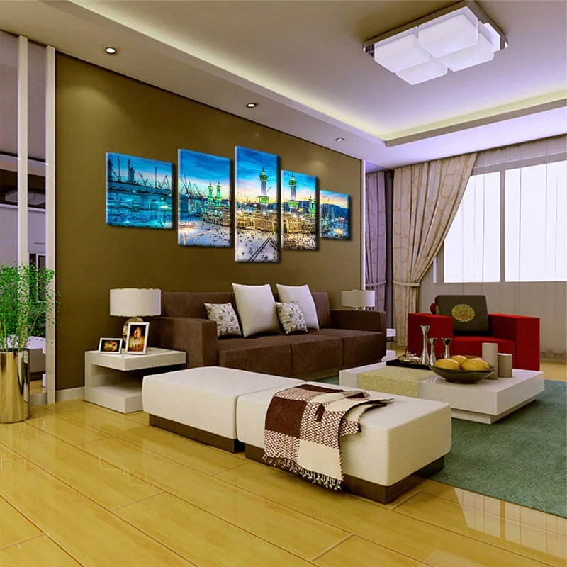 

Home Decor Modern On The Wall Art Modular 5 Panel Muslim Islam Building For Living Room Abstract Painting On Canvas Pictures