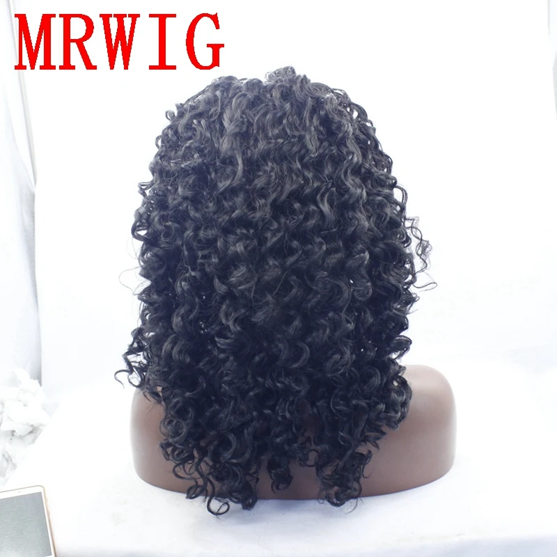 MRWIG 18in настоящие волосы кудрявый синтетический бесклеевой передний парик