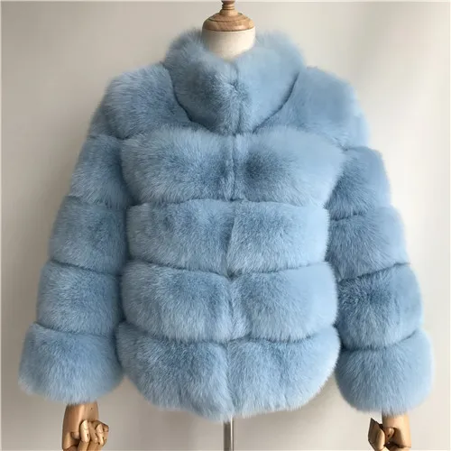Baby blue Зимнее женское меховое пальто, модное женское пальто из натурального Лисьего меха, верхняя одежда с воротником, плотное теплое Женское пальто из натурального Лисьего меха - Цвет: Baby blue