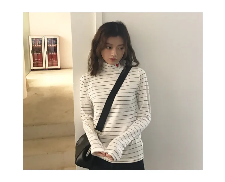 Женский Harajuku сердце вышивка любовь маленький эластичный плотный Высокий Воротник Базовая футболка женская Kawaii Панк Топы И Футболки