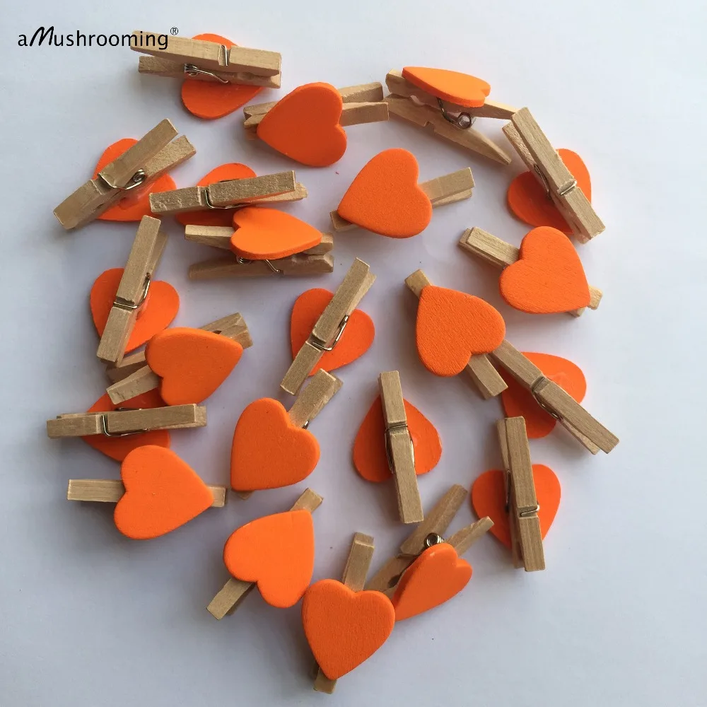 25 штук оранжевый украшения свадьбные мини в форме сердца на зажимы прищепки для