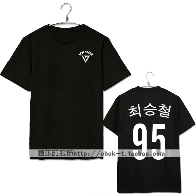 

Fashion men women summer kpop seventeen member korean name printing black t shirt fans supportive short sleeve t-shirt