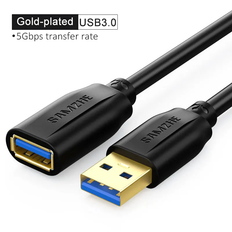 SAMZHE удлинитель USB 3,0/2,0 плоский Удлинительный Кабель AM/AF 0,5 m/1 m/1,5 m/2 m/3 m для PC tv PS4 компьютерный удлинитель для ноутбука - Цвет: Black