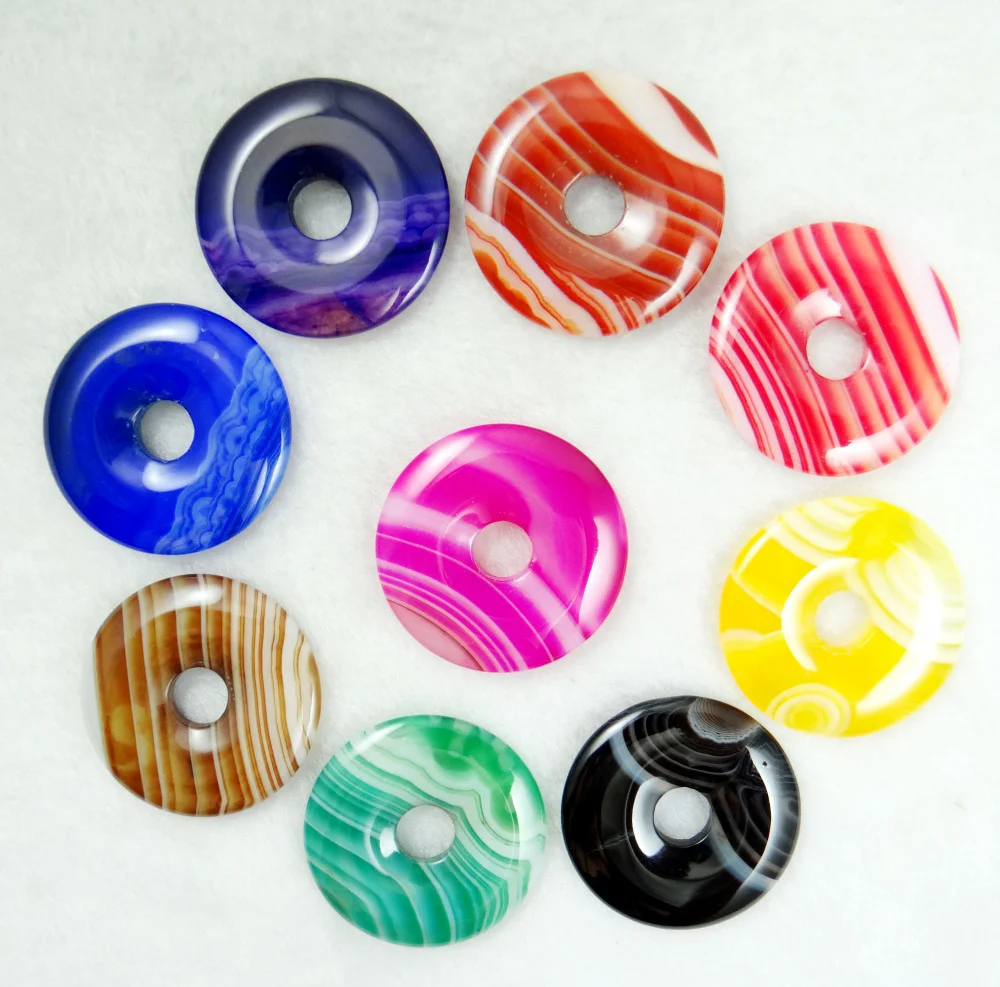 

30mm Natural stone Striped agates Quartz crystal amethyst donut pendant charms for diy jewelry making necklace Accessories 12pc
