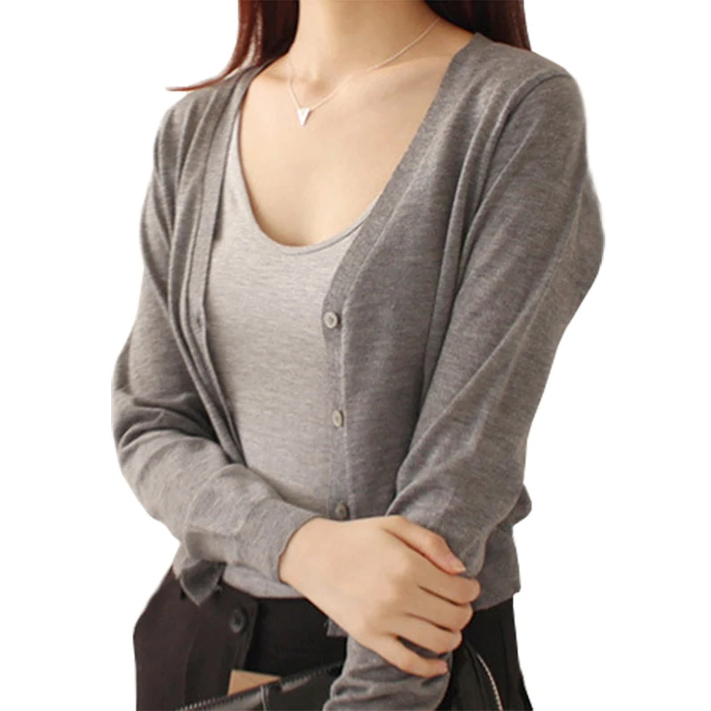 Женский облегающий кардиган с V-образным вырезом и длинным рукавом |