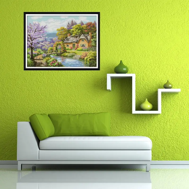 Набор для рукоделия рукоделие Счетный крест вышивки 14CT речной домик | Дом и сад