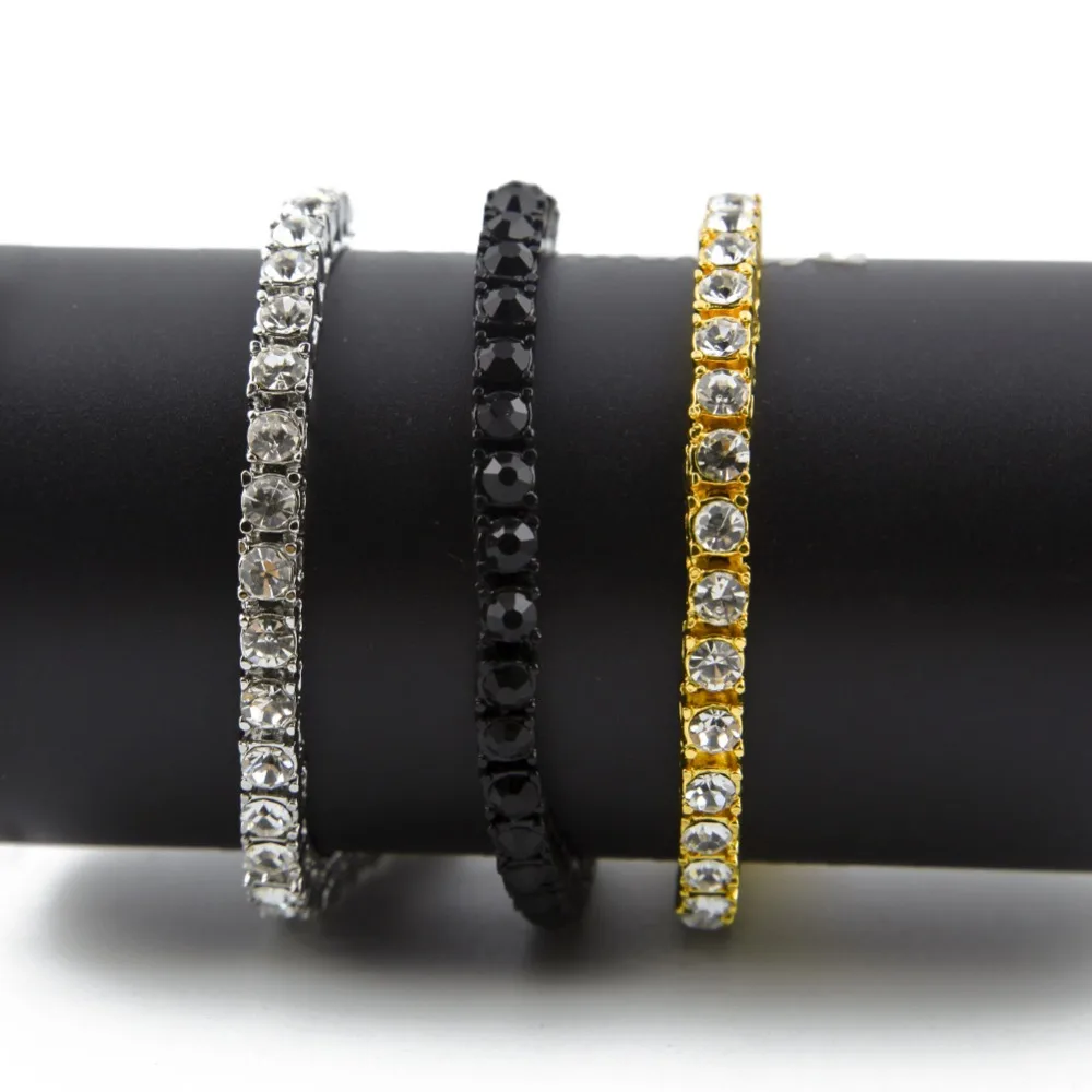 Bling Iced Out 1 ряд браслеты со стразами в стиле хип хоп ювелирные изделия с