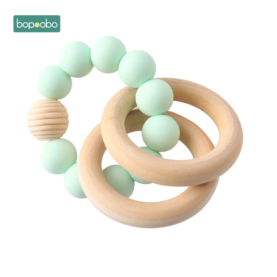 Mint Rattle Bopobo 1 шт. для браслетов младенцев, силиконовые бусины-погремушки, браслеты, украшения для прорезывания зубов, деревянные бусины, BPA бесплатно, Детские Прорезыватели - Цвет: Mint Rattle