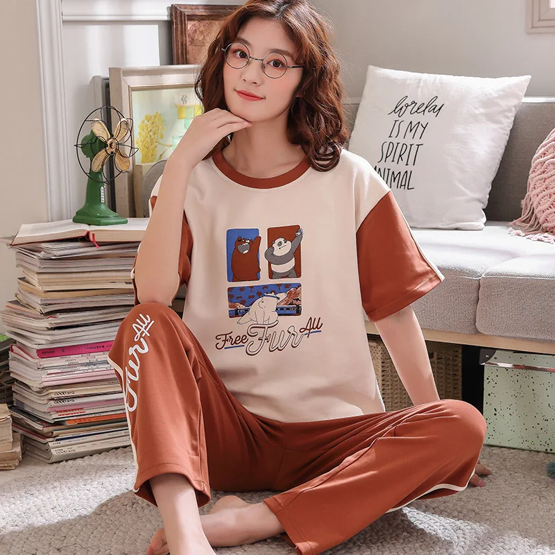 9905 Пижамы с героями мультфильмов; женская пижама; mujer invierno; домашняя одежда; большие размеры; розовая футболка с короткими рукавами и принтом; брюки; 2 шт - Цвет: 9905