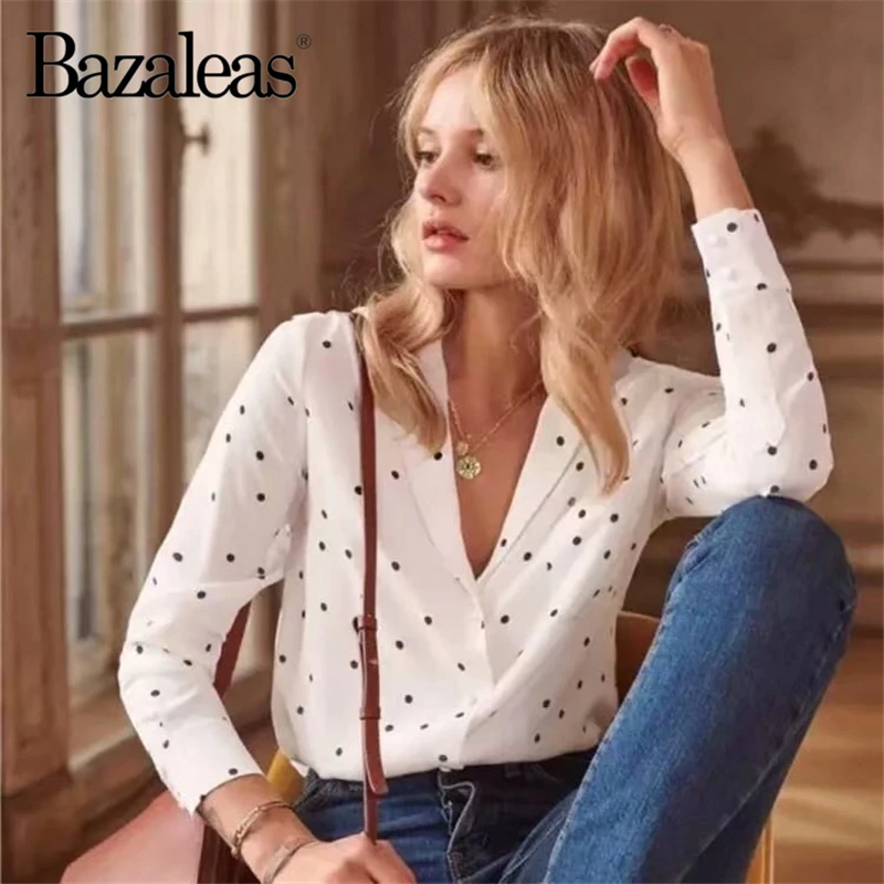 Женские топы с принтом в горошек Blusas винтажная блузка тонкими пуговицами Blusa Feminina