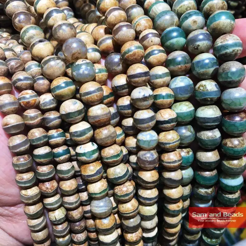 Китай тибетский цзы зеленый сердолик одна полоса каменные бусины 8/10/12 мм