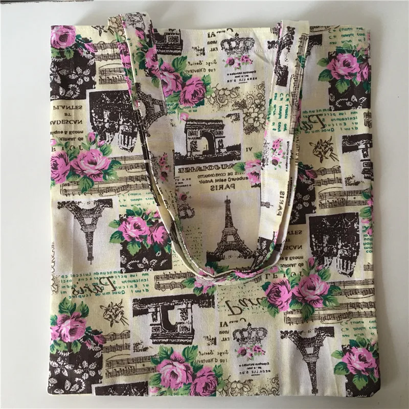 

Сумка на плечо YILE из хлопка и льна, Экологичная Сумка-тоут для покупок с принтом цветов розы, Эйфелевой башни 1732-4