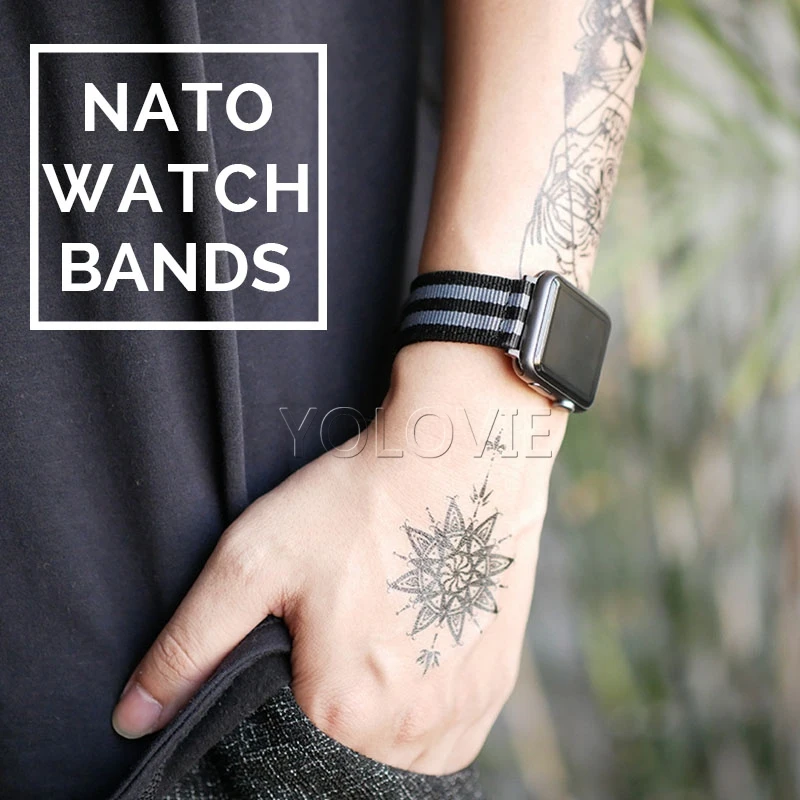 Ремешок спортивный для Apple Watch band 42 мм 44 нейлоновый браслет НАТО 38 40 аксессуары iWatch