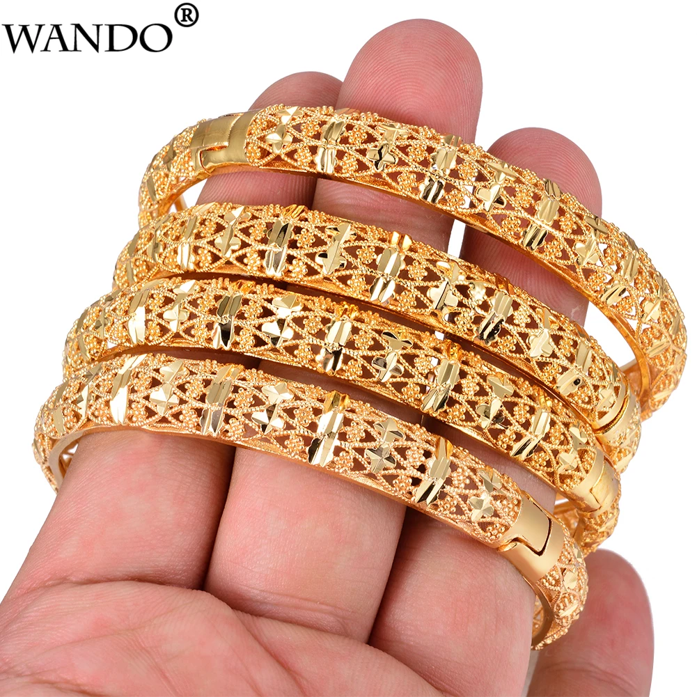 4pcs Gold Color Bracelet&Bangles For Women Men Bride Dubai Africa Ethiopian Jewelry India Bangles  wedding jewelry Birthday Gift