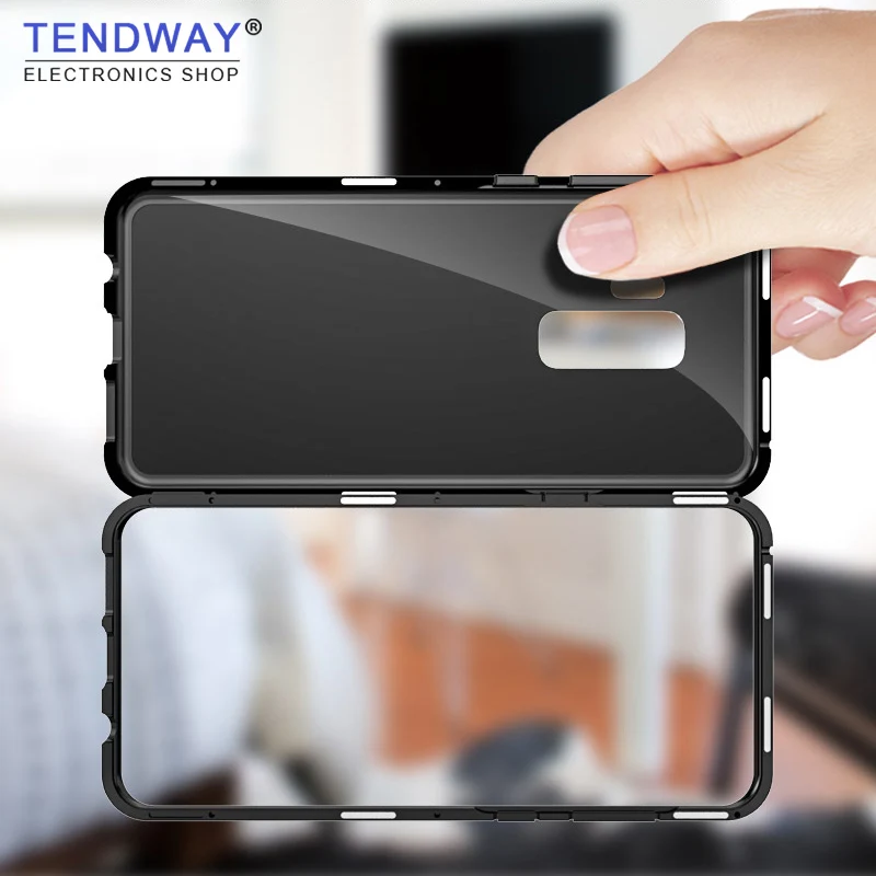

Tendway Magnetic Adsorption Flip Case for Samsung Galaxy S8 S9 Plus Tempered Glass Back Cover Luxury Metal Bumper Case