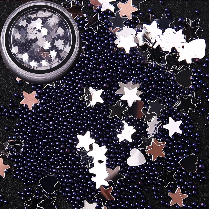 1Box Mermaid Gradient Pearl Caviar Beads Pentagram Sequin Crystal Rhinestone Leaf Metal Frame Resin Manicure Nail Art Decoration | Красота и