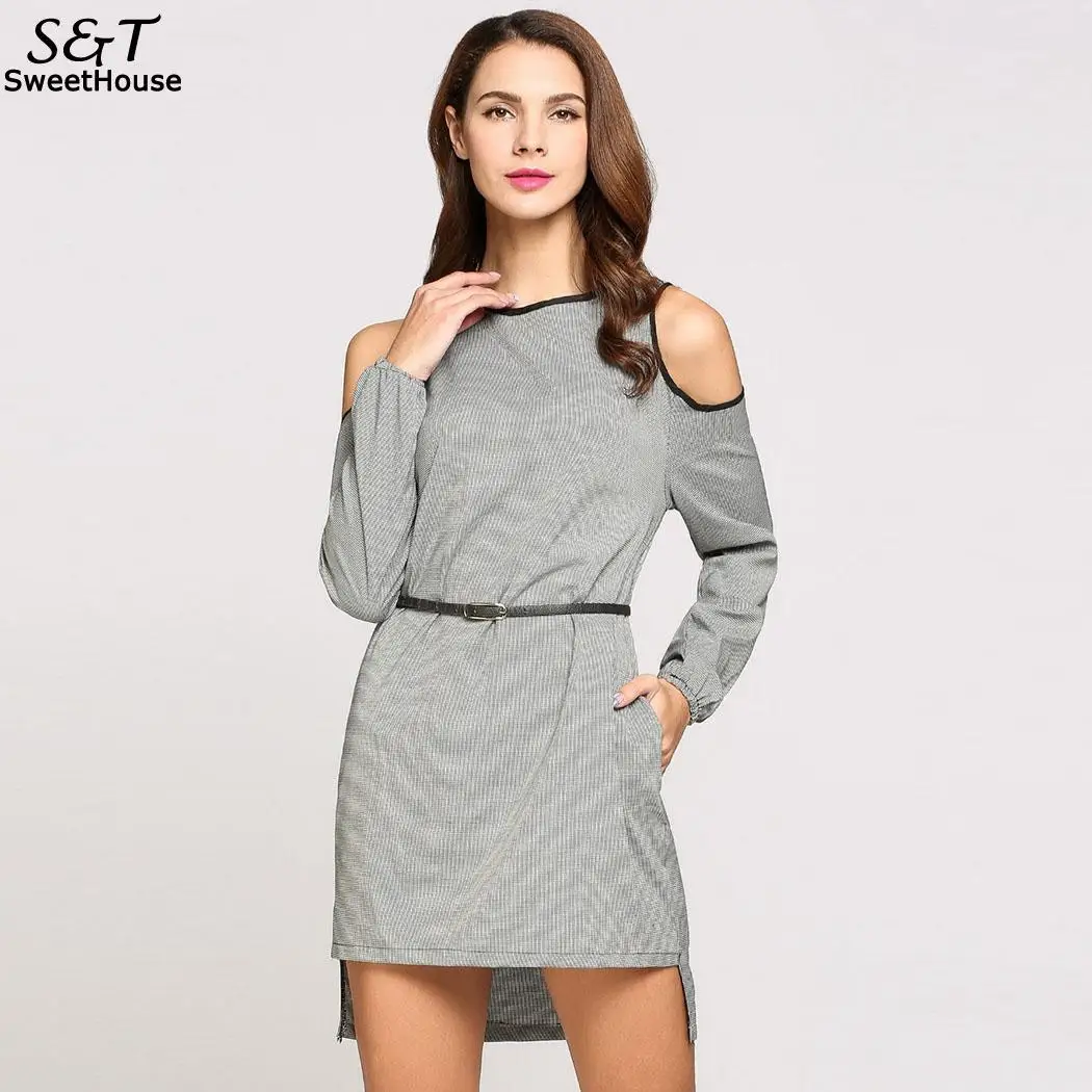 FANALA женское платье 2018 Демисезонный Vestidos с длинными рукавами и круглым вырезом открытыми плечами низ