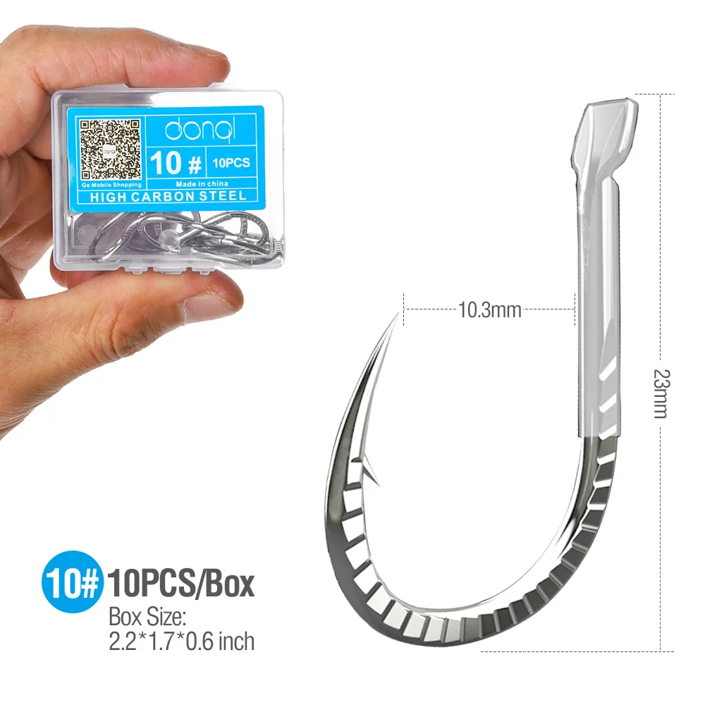 10pcs Size10 DONQL 5/10 штук в коробке из титанового сплава бронзовых морских рыболовных крючков одинарный круг рыболовный крючок 20-65LB колючий карп рыболовные крючки рыбалка катушка аксессуары - Цвет: 10pcs Size10