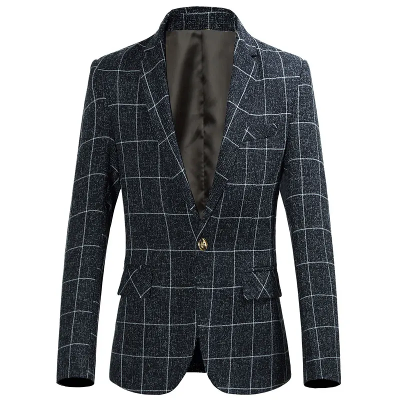 

Mens Gentleman Business Plaid One Button Notched lapel Formal Blazers Slim Fit Suits for Male Jackets 2018 Casual Mans Coats
