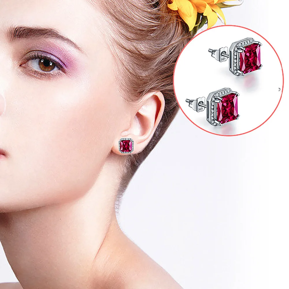 Женские серьги из серебра 925 пробы с голубым и рубиновым топазом|white topaz earrings|earrings